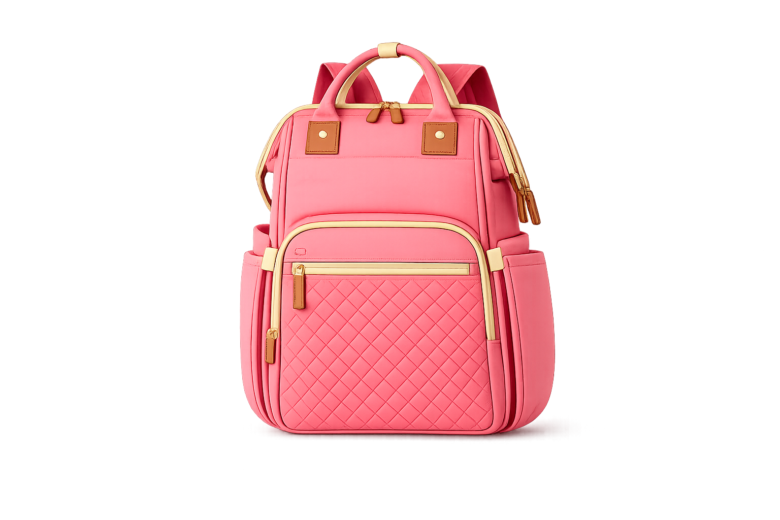 Mochila rosa y detalles en dorado